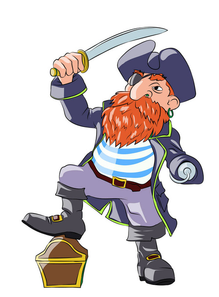 serious pirate wit red beard, saber and hook - Вектор, зображення