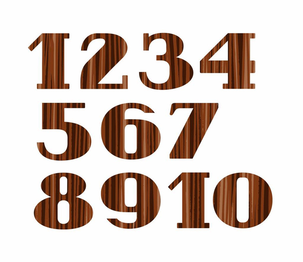Numbers, wood grain, imitation, white background, vector.  - Vetor, Imagem