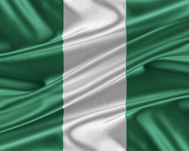 Bandera de Nigeria con textura de seda brillante
. - Foto, Imagen