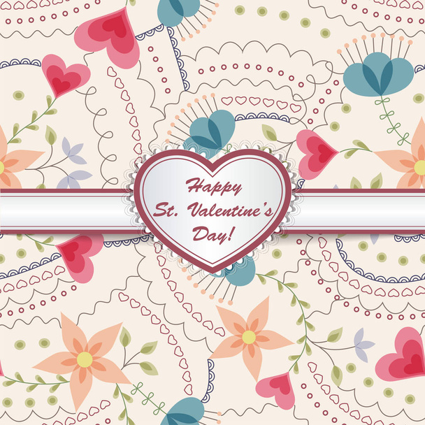Happy St valentines day card with heart on ribbon - Vektor, Bild