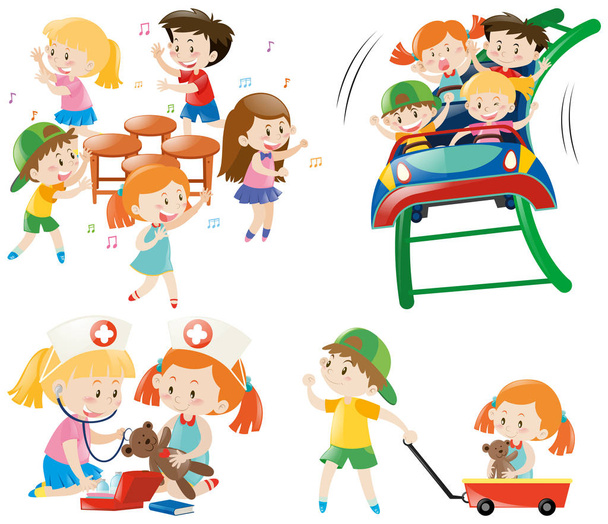 Children playing different games - Vector, Image