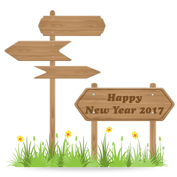 Happy New Year 2017 text on Wooden signpost  - Vector, Image