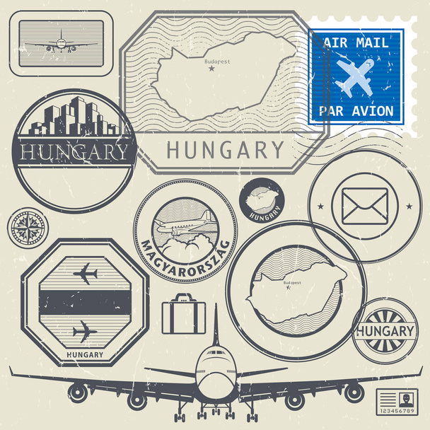 Travel stamps or adventure symbols set, Hungary theme - Vector, Image