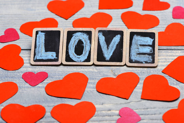 paper valentine hearts with boards - Foto, Imagen