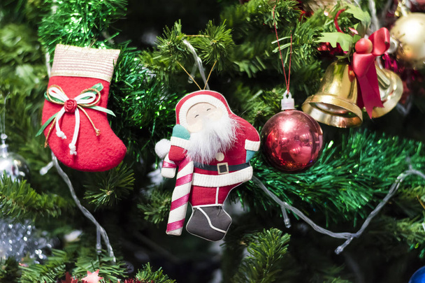  Christmas socks hanging on a Chrismas tree. - Photo, Image