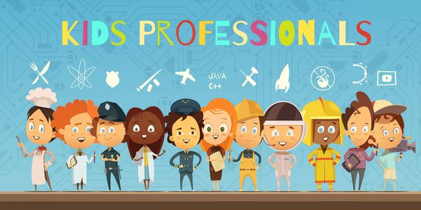 Kids in Costumes Of Professionals Cartoon Composition - ベクター画像