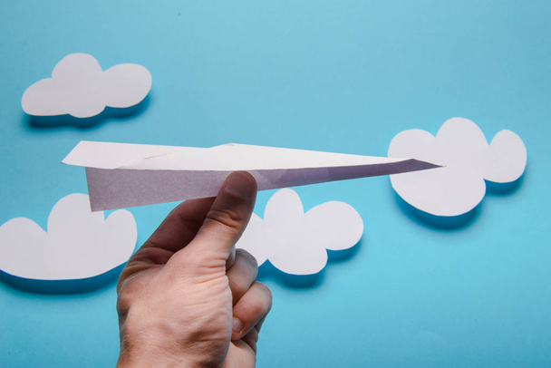 Paper plane, blue background - Photo, Image