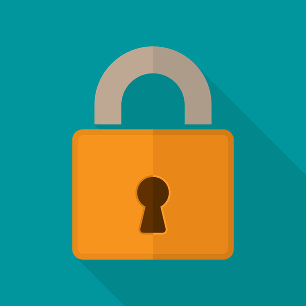 Lock icon vector with long shadow in flat style. - Vector, Image