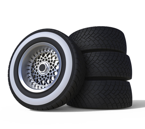 Automotive wheels isolated on white. 3D render - Photo, Image
