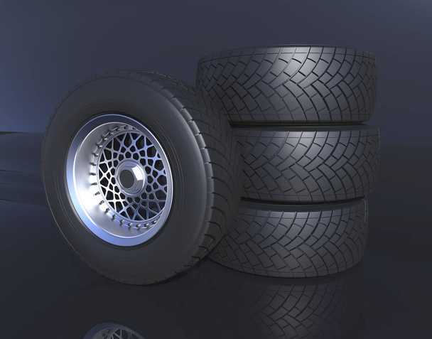 Automotive wheels background. 3D render - Photo, Image
