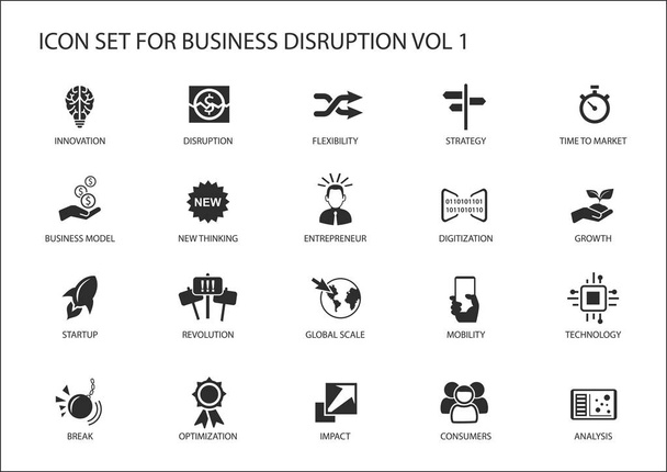 Conjunto de iconos de interrupción empresarial digital
 - Vector, Imagen