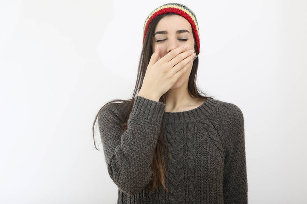 Portrait of yawning hipster girl - Photo, Image