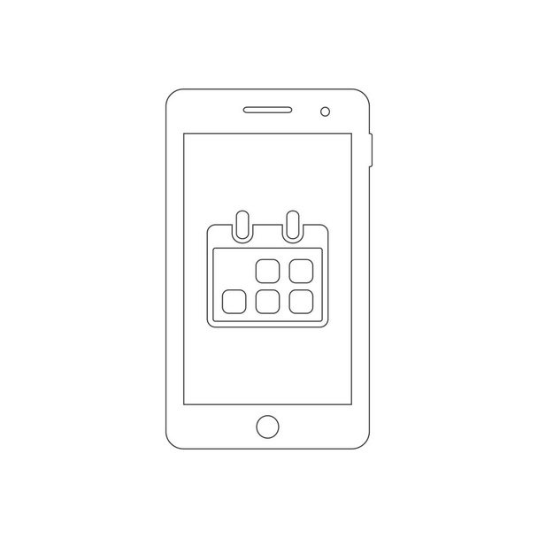 Smartphone outline icon with calendar app sign. Vector. - Vector, Image