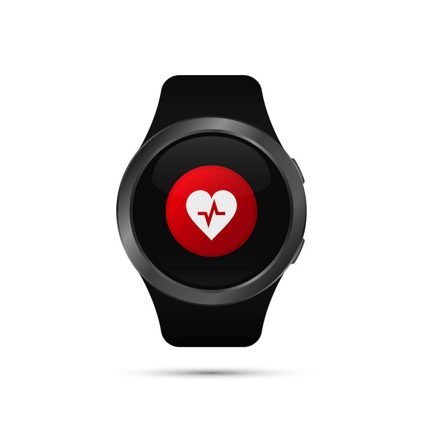 Smart watch with heart beat app symbol. Vector. - Vector, Image