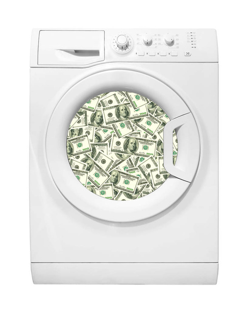 Huishoudelijke apparaten - wasmachine te wassen dollar biljetten - Foto, afbeelding