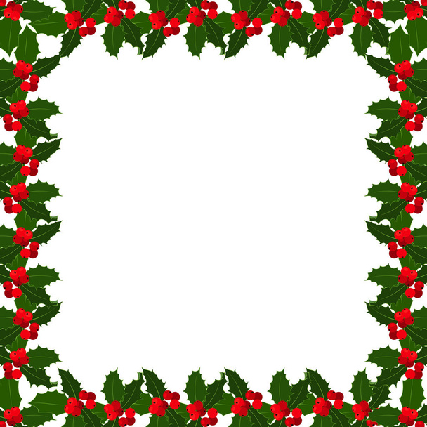 Christmas holly berries frame on white bacground. Vector illustration - Vektör, Görsel