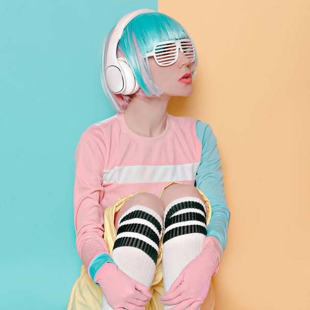 Vanilla DJ Lady. Minimal pop art style. Fashion colors. Sweet pa - Foto, imagen