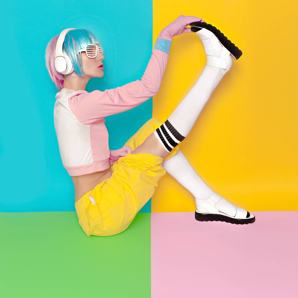 Fashion Fitness DJ Girl Creative pop art style. Minimal design f - Foto, afbeelding
