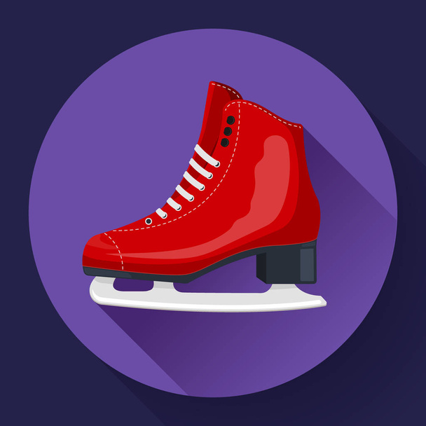 Red classic ice figure skates icon vector. Sport equipment. Side view - Vector, Image