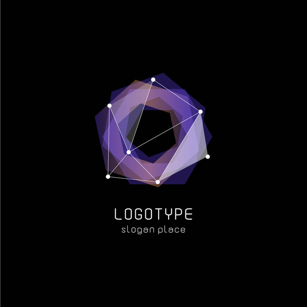 Epätavallinen abstrakti geometrinen muotoja vektori logo. Pyöreä, monikulmainen värikäs logoja mustalla taustalla
. - Vektori, kuva