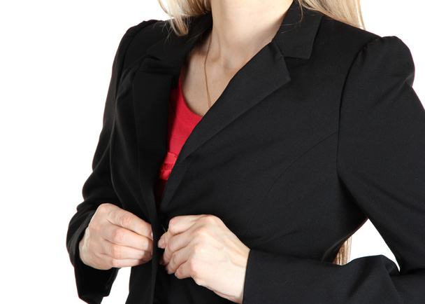 Women fastening black classic jacket - Fotó, kép