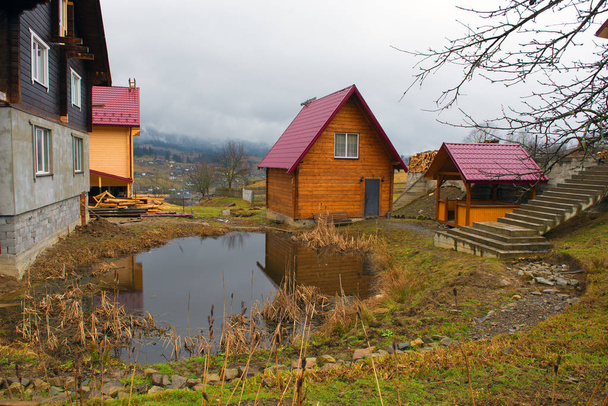 rural scene in Ukrainian village of Vorokhta - Photo, Image