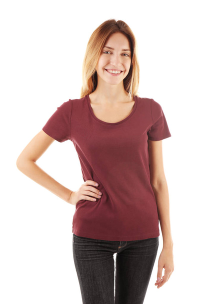 Young woman in blank t-shirt - Фото, зображення