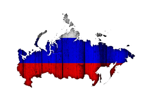 Map and flag of Russia on weathered wood - Photo, Image
