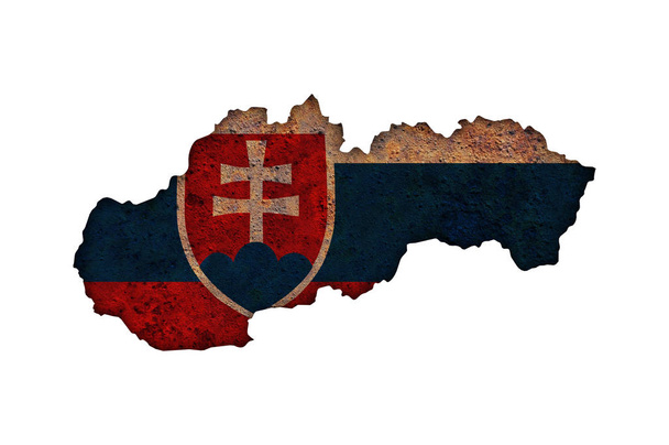 Χάρτης και σημαία της Σλοβακίας στο Σκουριασμένο μέταλλο - Φωτογραφία, εικόνα