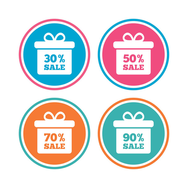 Sale gift box tag icons. Discount symbols. - Vektor, kép