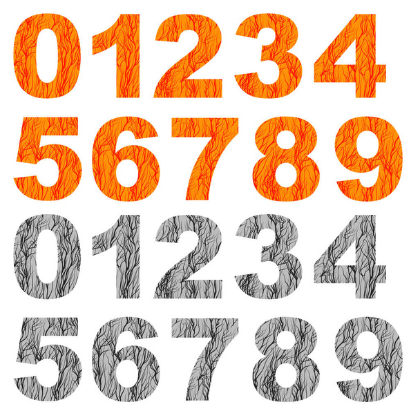 Set of Grunge Orange Grey Numbers - Vector, Image