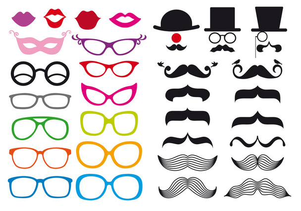 Mustache and spectacles, vector set - Vector, Image