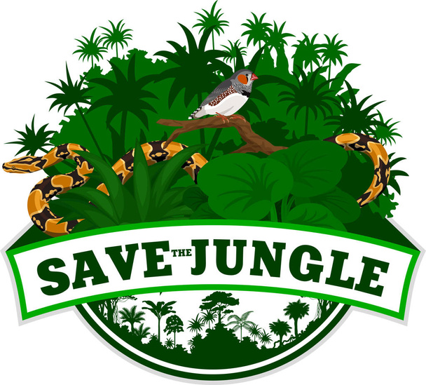 Эмблема векторных джунглей с питоном и Зеброй Финч
  - Вектор,изображение