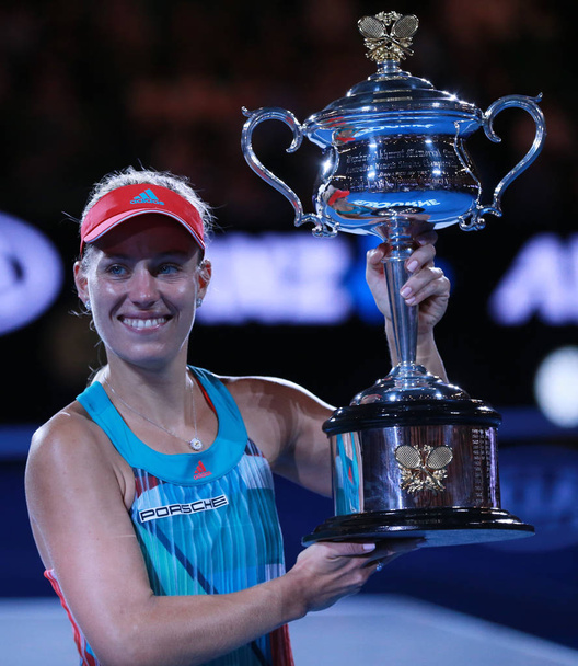 Grand Slam champion Angelique Kerber of Germany with Australian Open trophy during trophy presentation after victory at Australian Open 2016 - Фото, зображення