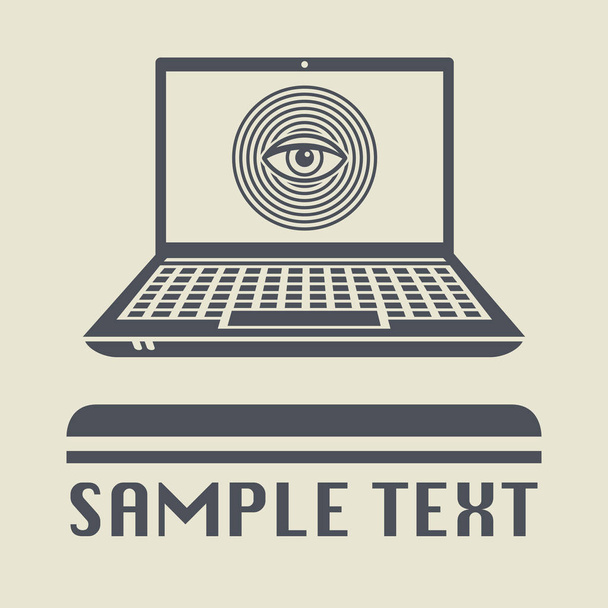 Laptop or notebook computer with Eye icon or sign - Vector, Image