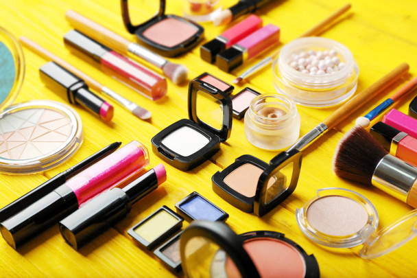 Flat lay of makeup cosmetics - Foto, Imagem