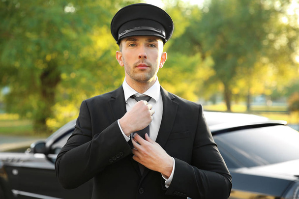 chauffeur adjusting tie - Φωτογραφία, εικόνα