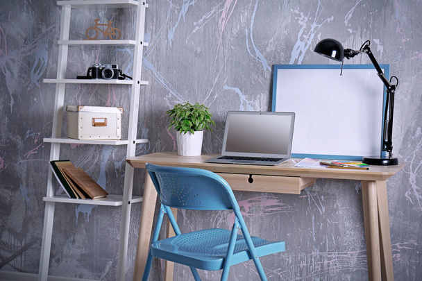 Workplace with laptop on table   - Fotografie, Obrázek