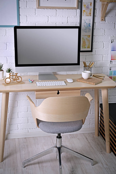 Workplace with computer on table  - Valokuva, kuva