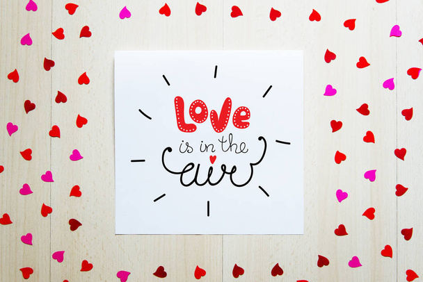 St Valentine's Day vintage composition of greeting note with lettering - Фото, изображение