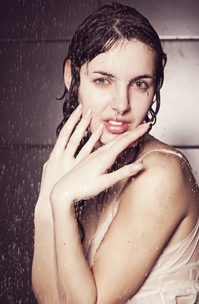 cute curly woman with water - 写真・画像