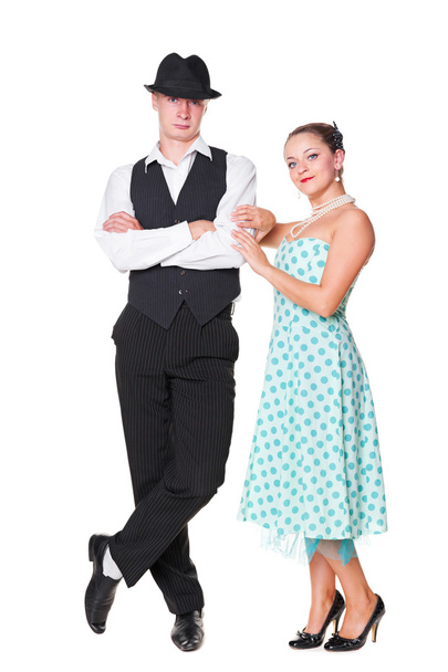 young couple over white background - Foto, Imagen