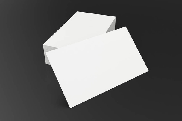 Stack of blank business card on black background. 3d rendering - Foto, imagen