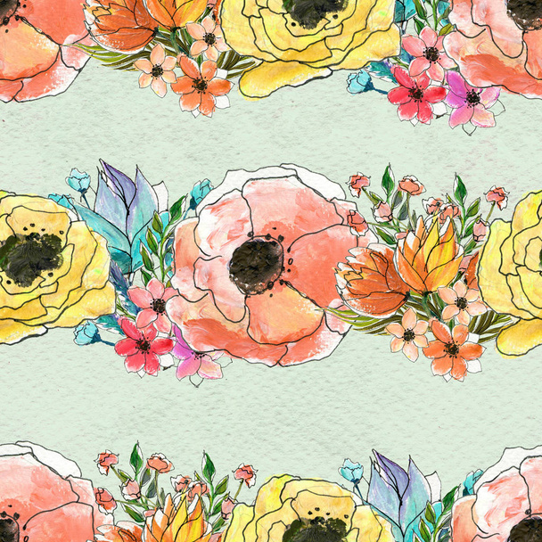 Seamless pattern with colorful flowers - Foto, afbeelding
