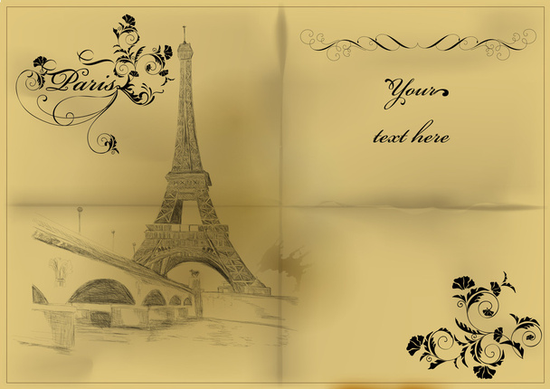 Elegant vintage vector card with Eiffel tower - Vetor, Imagem