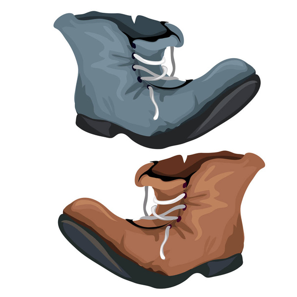 Old worn shoes brown and gray color. Vector - Vettoriali, immagini