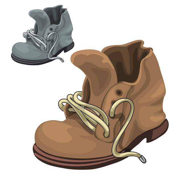 Old well-worn winter boots brown and gray. Vector - Vettoriali, immagini