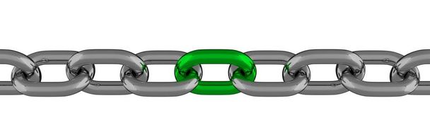 Ligne de chaîne en métal avec élément vert isolé
 - Photo, image