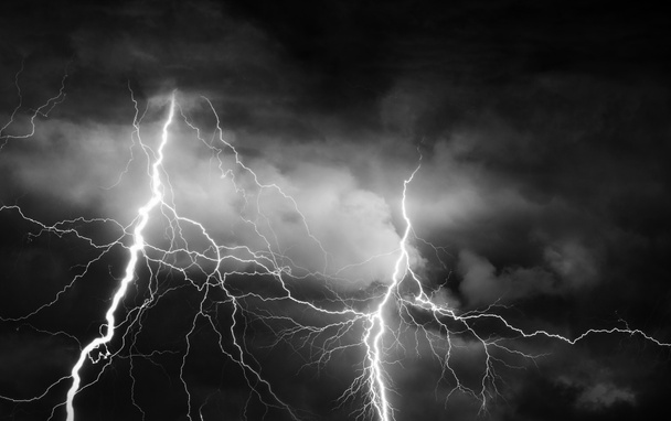 Thunder, lightnings and rain on stormy summer night - Photo, Image