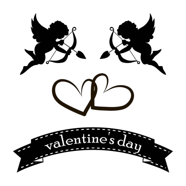 Walentynki karty z ozdoby, serca, anioł i strzałek - Wektor, obraz